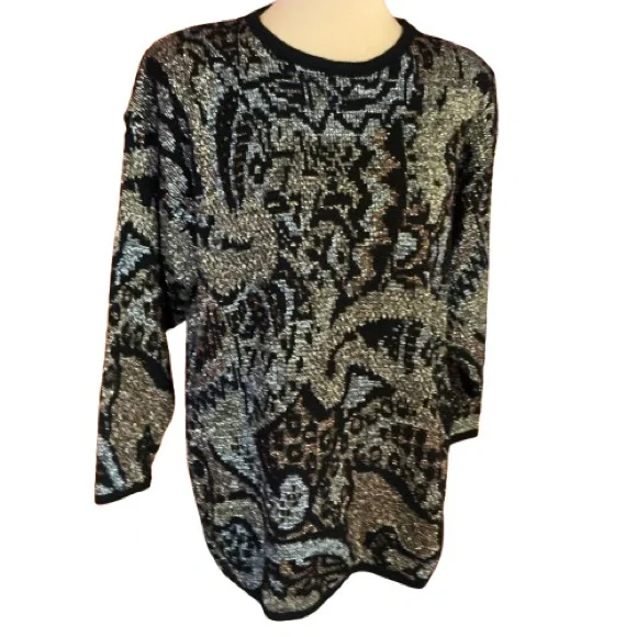 Vtg 80s sparkly geometric oversized sweater - Picture 1 of 12
